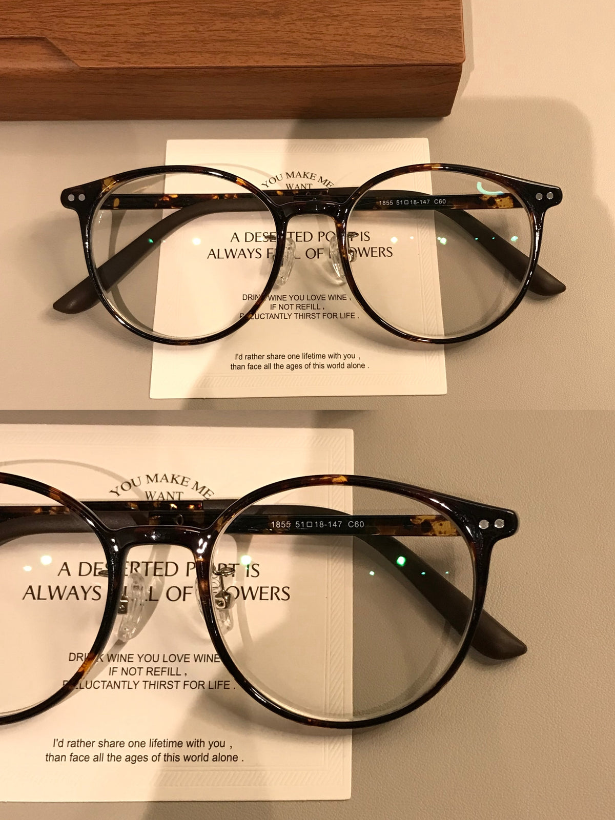Retro Rounded Eyeglass Frames with a Raised Bridge, Tortoiseshell and - Amber Tortoiseshell