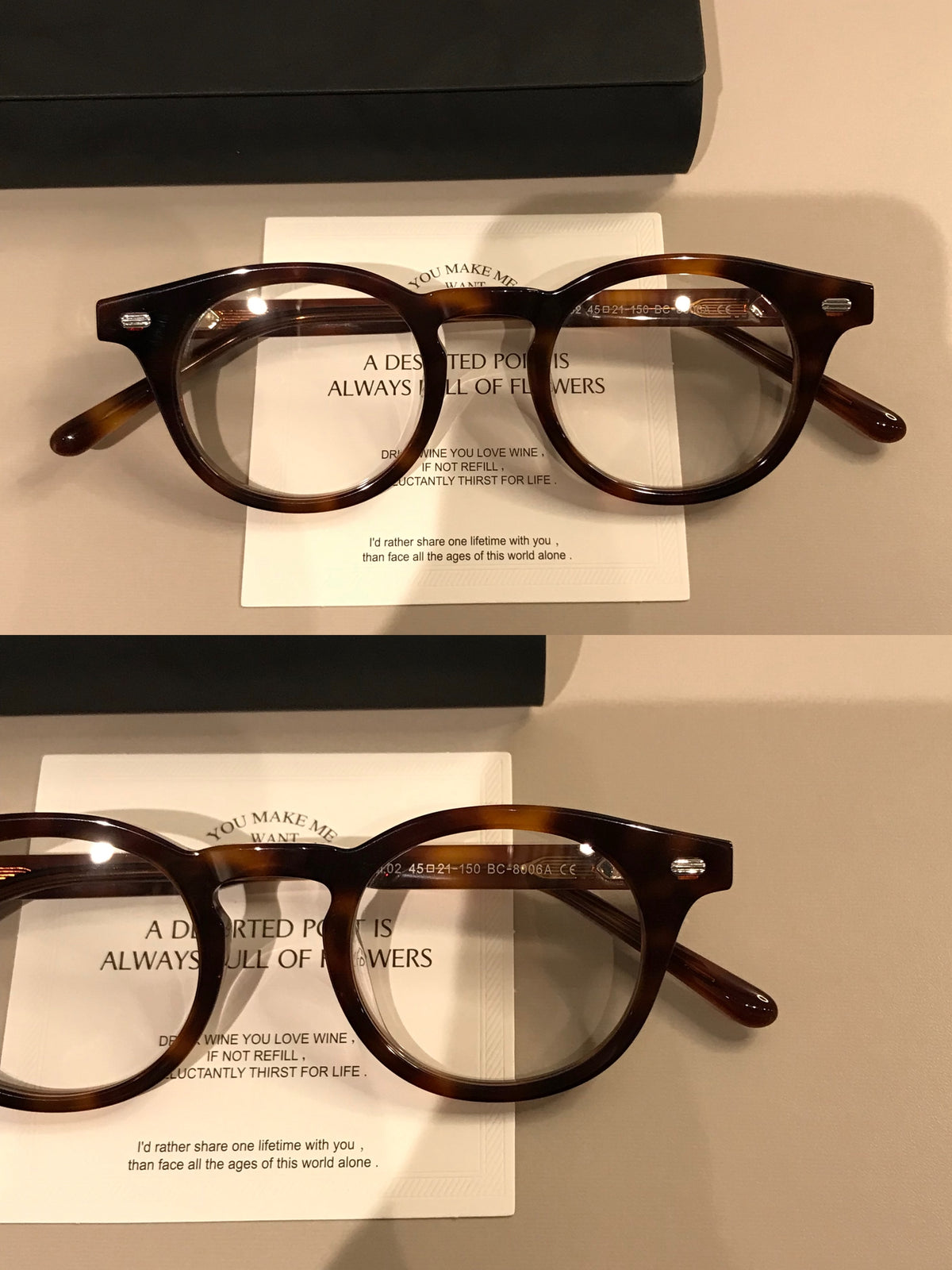 Retro Round Eyeglass Frames with a Broad Upper Rim, Tortoiseshell or Glossy Black