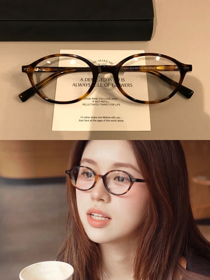 Wide Oval Eyeglass Frames with Thick Rims, Tortoiseshell front view