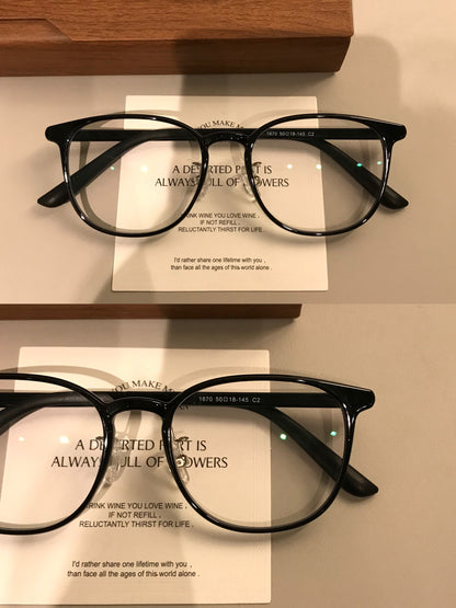 Compact Round Eyeglass Frames with Corner Accents, Black, Latte Brown front view