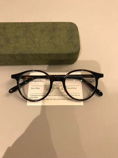 Compact Boston-Style Round Eyeglass Frames, Tortoiseshell, Black or Tr frame detail