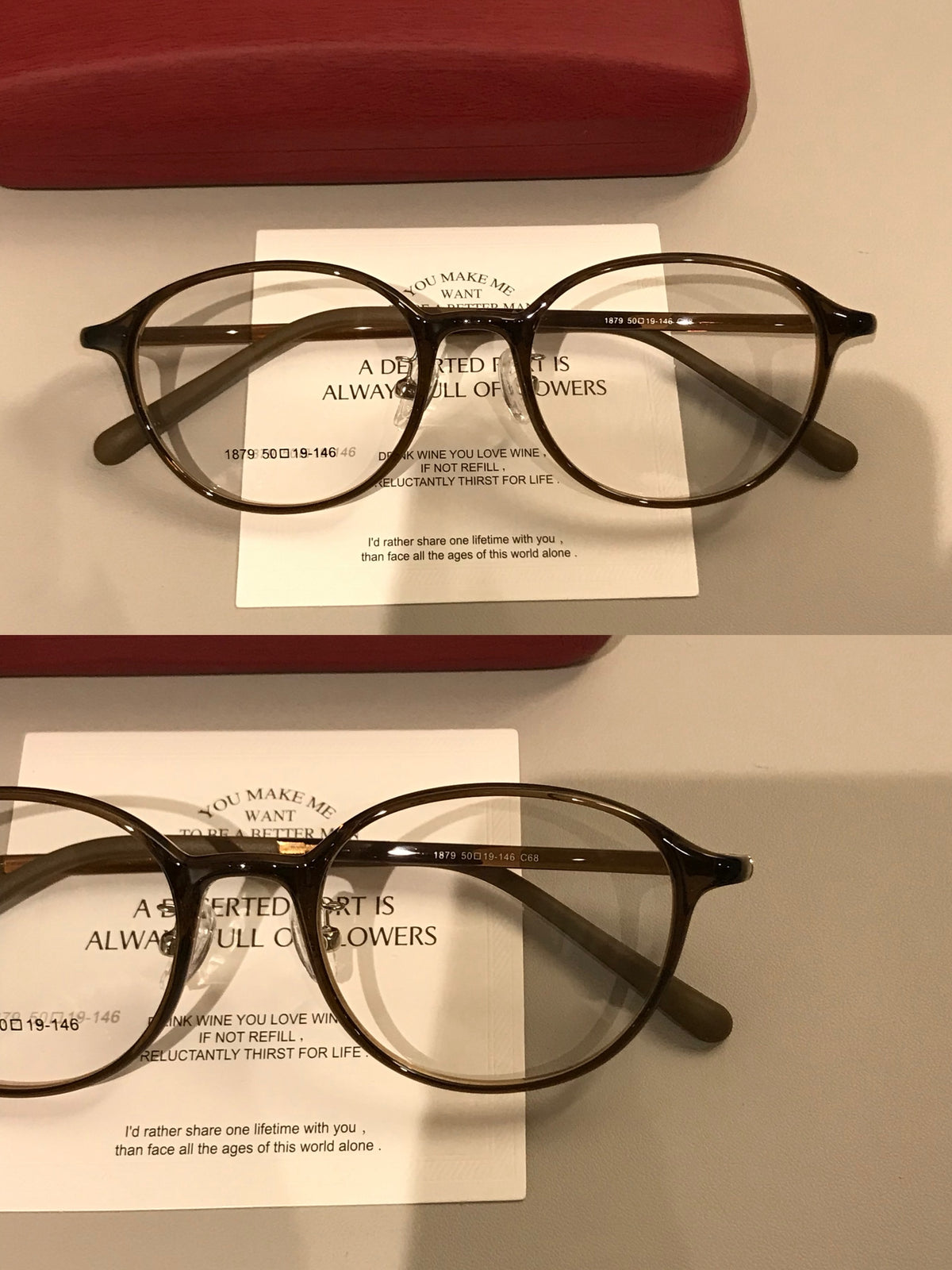 Round Eyeglass Frames with Broad Temples and Corner Studs, Black, Tort frame detail