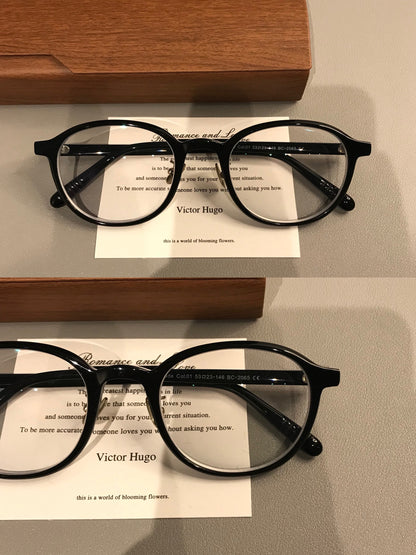 Oval Eyeglass Frames with a Thick Upper Rim, Black, Burgundy or Tortoi side view