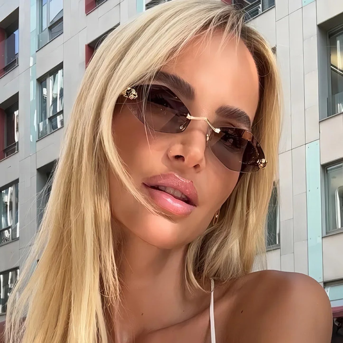 Alloy Rimless Polygon UV400 Sunglasses