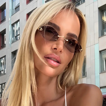 Rimless Polygon UV400 Sunglasses | Luxury Women’s Vintage Shades – CINILY UK temple detail