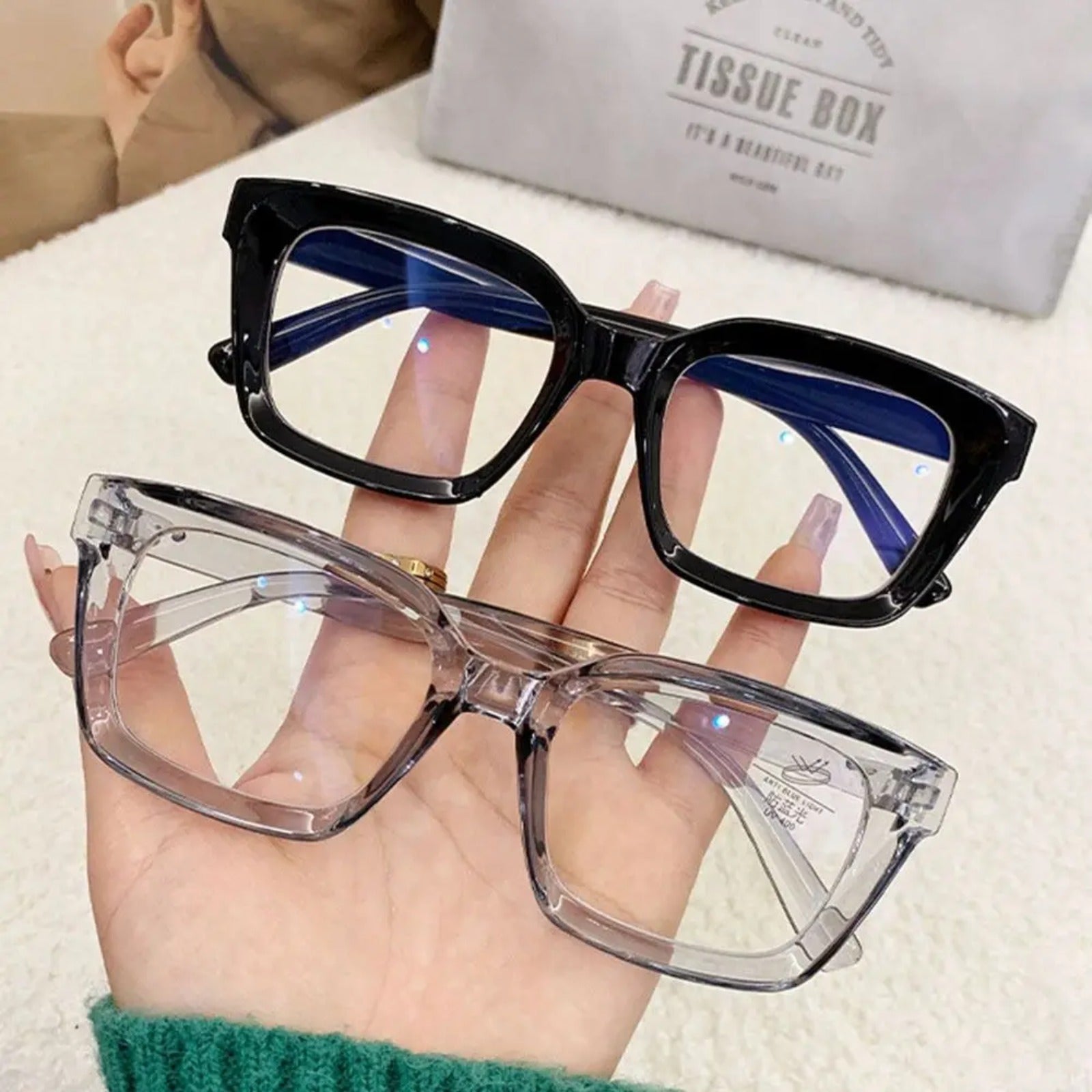 Oversized Square Blue Light Glasses | Bold Screen Glasses Online – CINILY UK front view