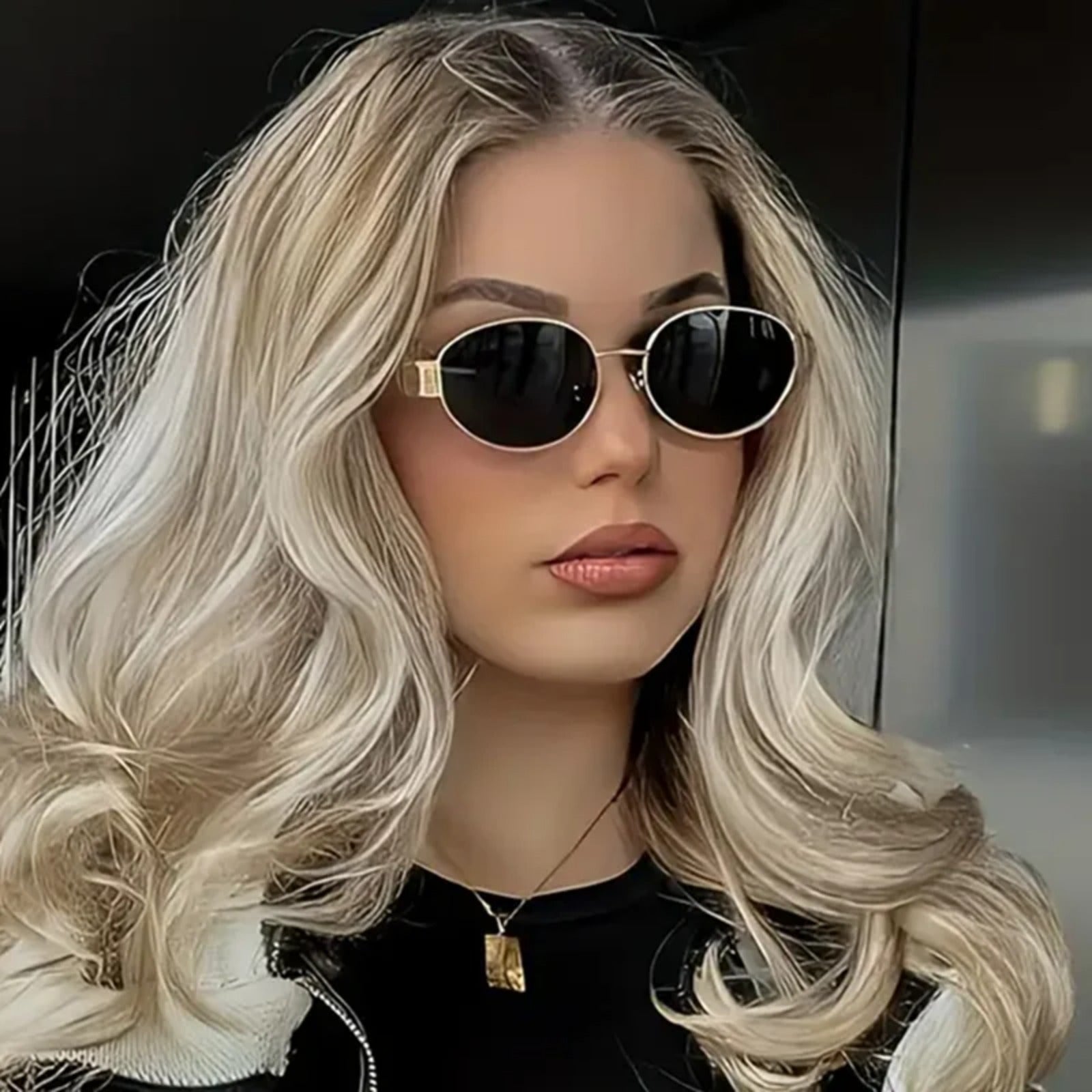 Gold Oval UV400 Sunglasses | Elegant Retro Women’s Shades – CINILY UK additional product view