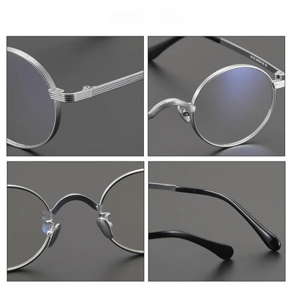 Titanium Antique Round Prescription Eyeglasses | Lightweight Optical Frame for Rx Lenses – CINILY UK temple detail