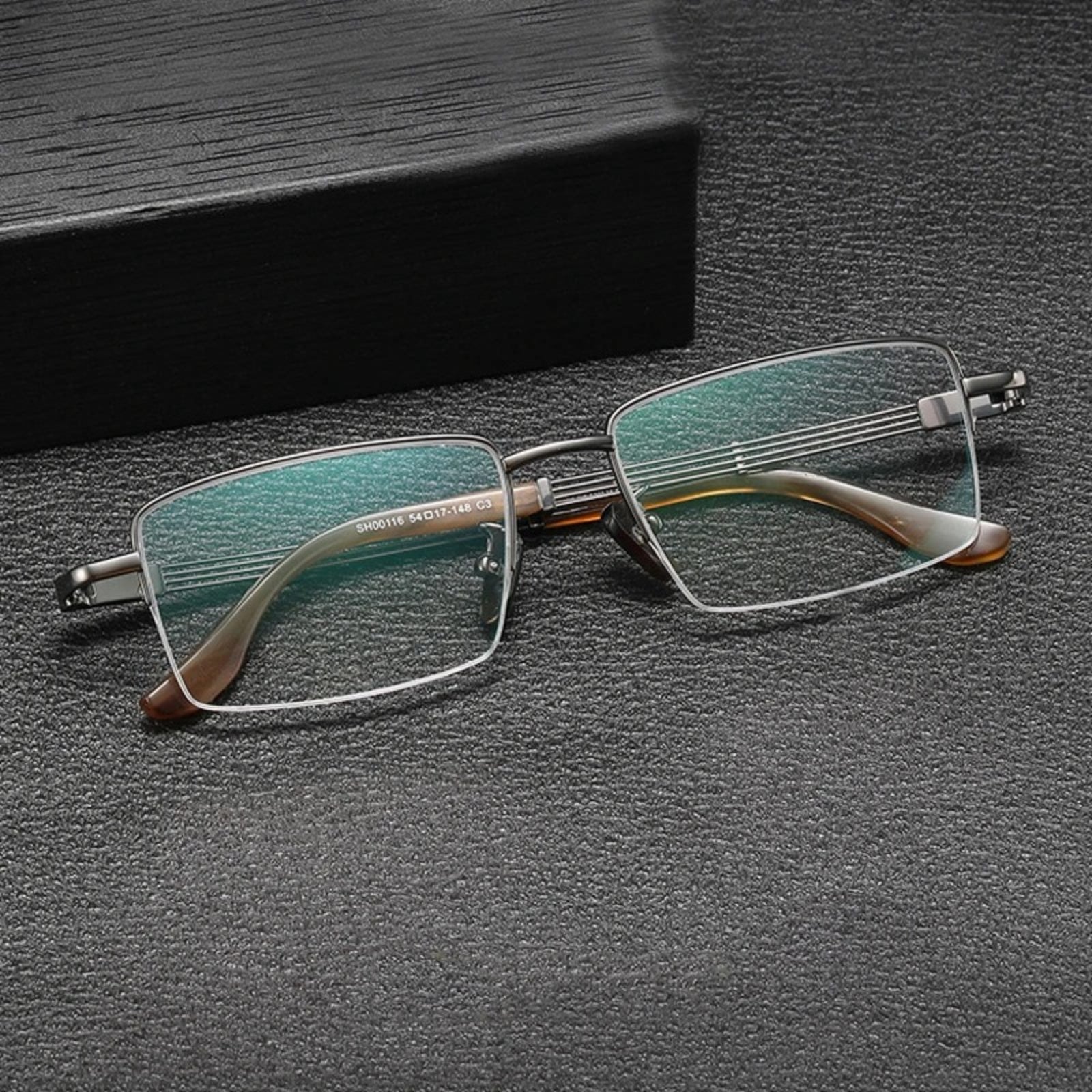 Titanium Horn-Accent Square Prescription Eyeglasses | Handmade Optical Frame for Rx Lenses – CINILY UK front view