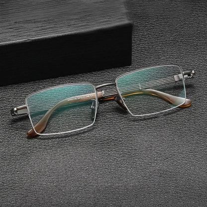 Titanium Horn-Accent Square Prescription Eyeglasses | Handmade Optical Frame for Rx Lenses – CINILY UK front view