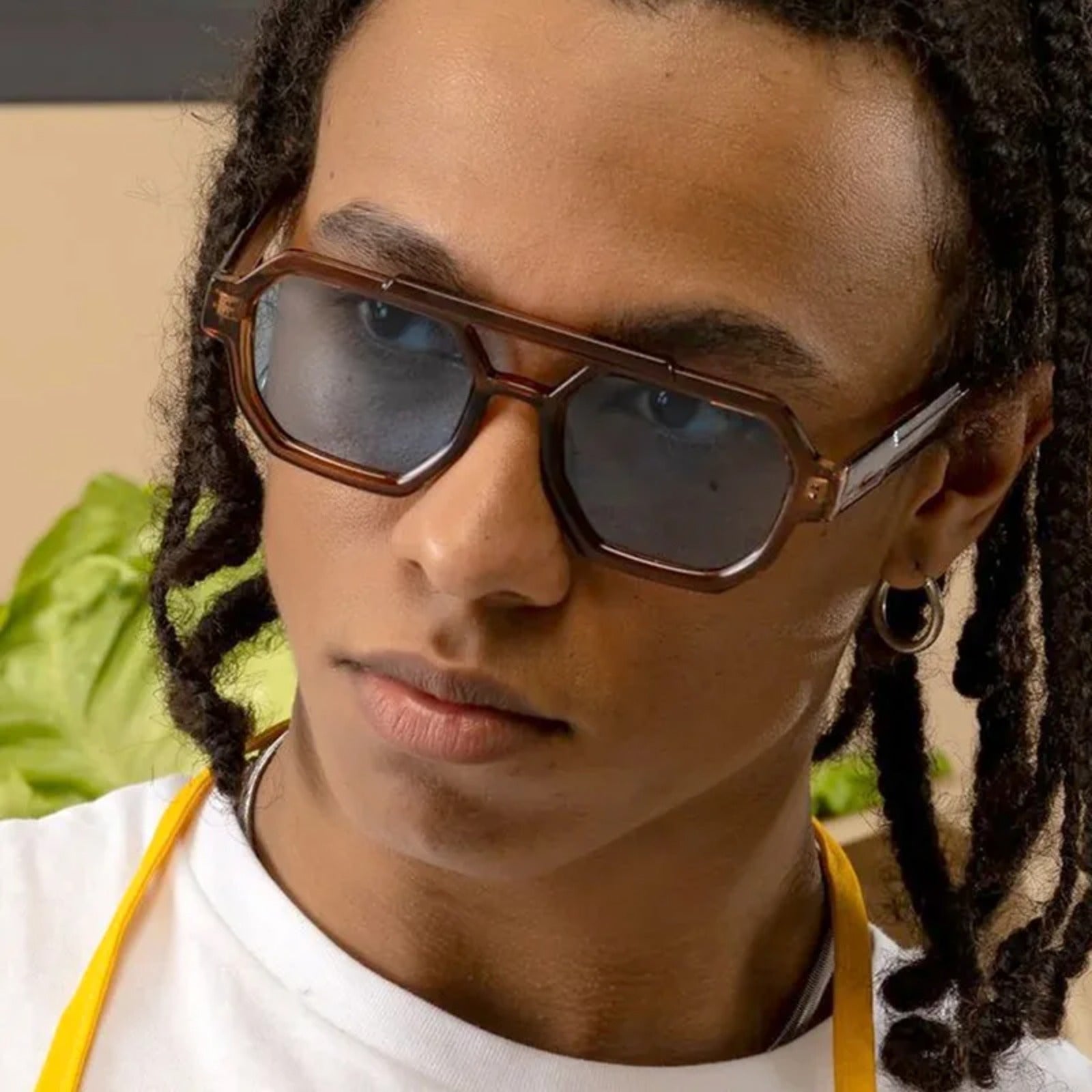 Tortoise Double-Bridge Polygon UV400 Sunglasses | Bold Retro Shades – CINILY UK frame detail
