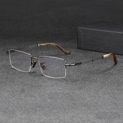 Titanium Horn-Accent Square Prescription Eyeglasses | Handmade Optical Frame for Rx Lenses – CINILY UK side view