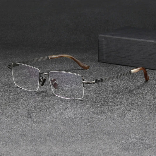 Titanium Horn-Accent Square Prescription Eyeglasses | Handmade Optical Frame for Rx Lenses – CINILY UK