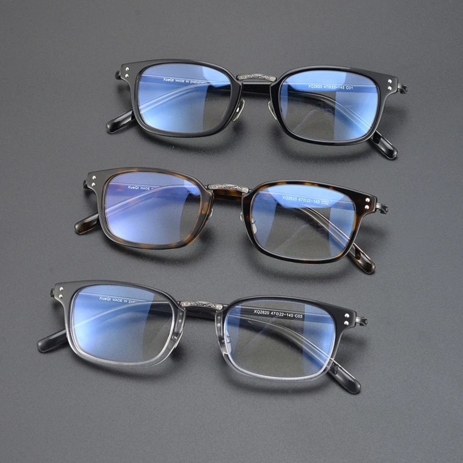Acetate Slim Square Prescription Eyeglasses | Ultra-Light Retro Rx Glasses – CINILY UK lens detail