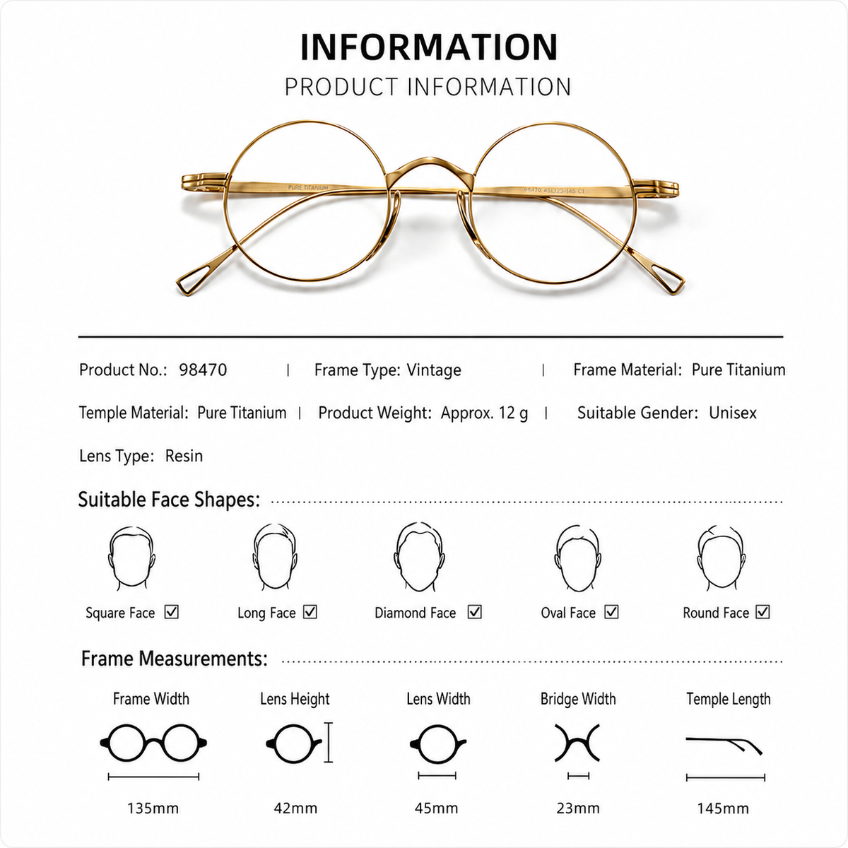 Japanese Handmade Pure Titanium Retro Round Prescription Glasses Frame additional product view