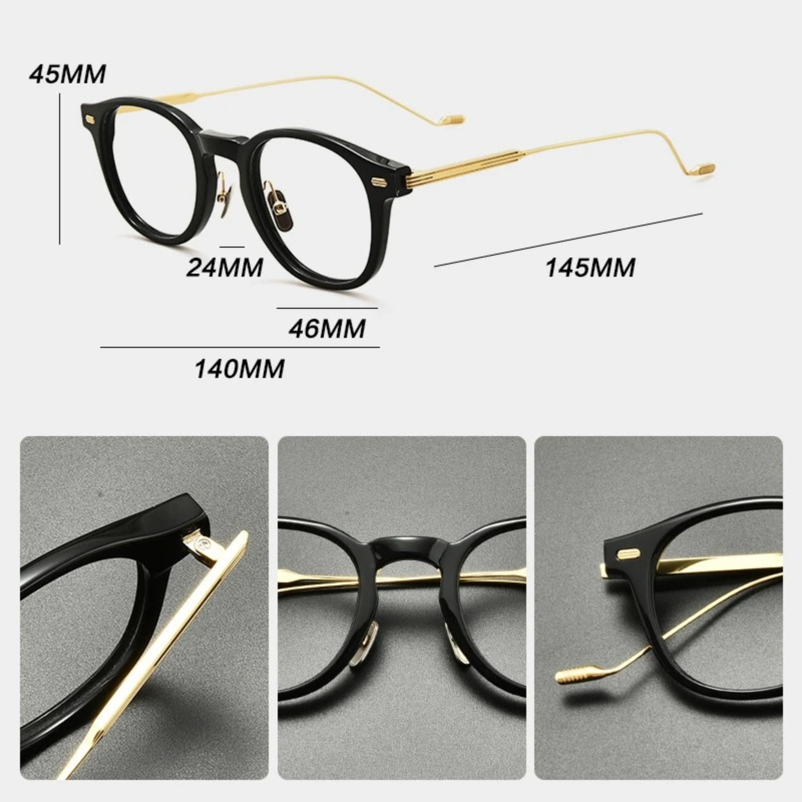 Acetate Titanium Round Prescription Eyeglasses | Retro Designer Rx Glasses – CINILY UK additional product view