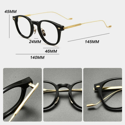 Acetate Titanium Round Prescription Eyeglasses | Retro Designer Rx Glasses – CINILY UK additional product view