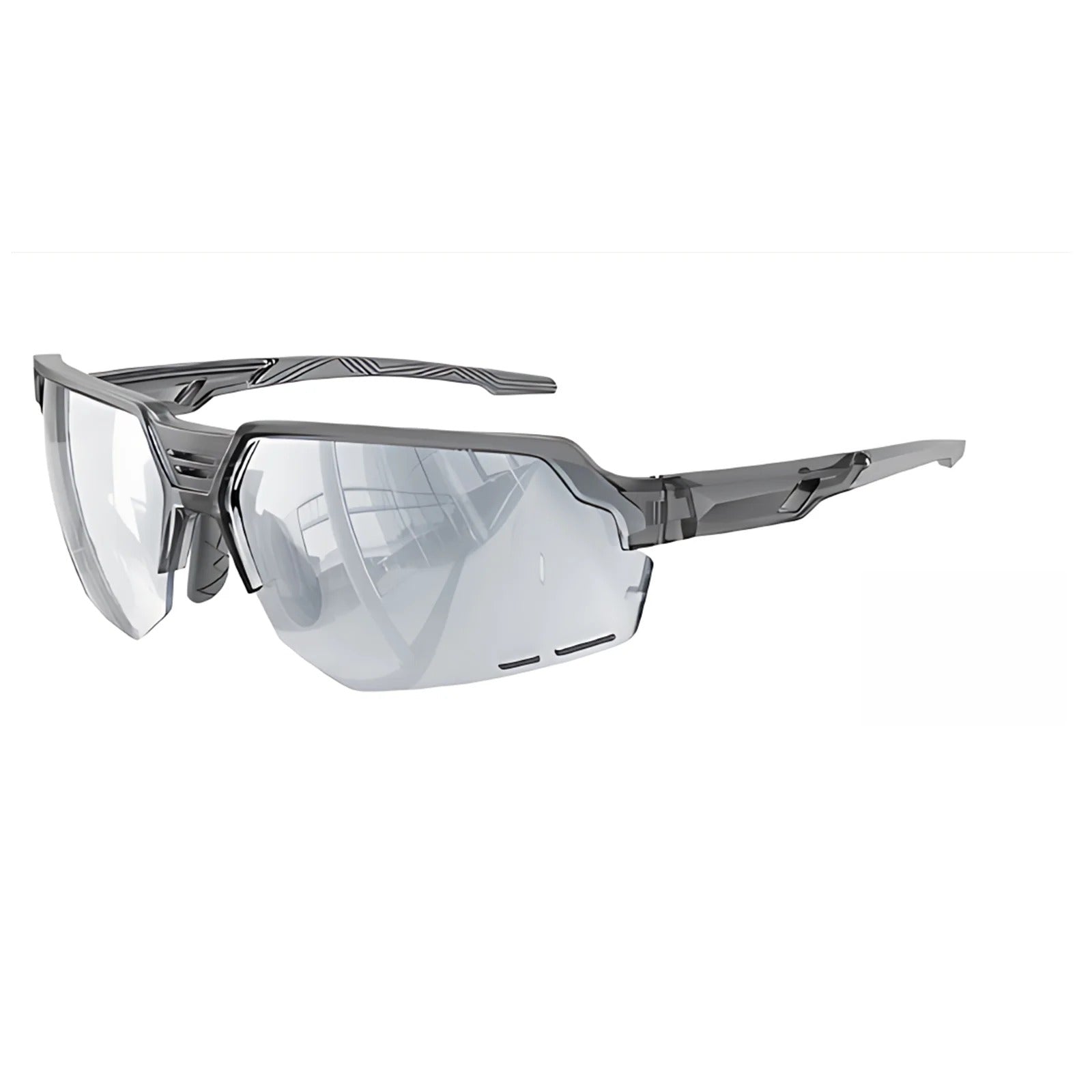 TR90 Half-Rim Dual-Lens Sports Sunglasses with PC Lens for Outdoor Use - Grey