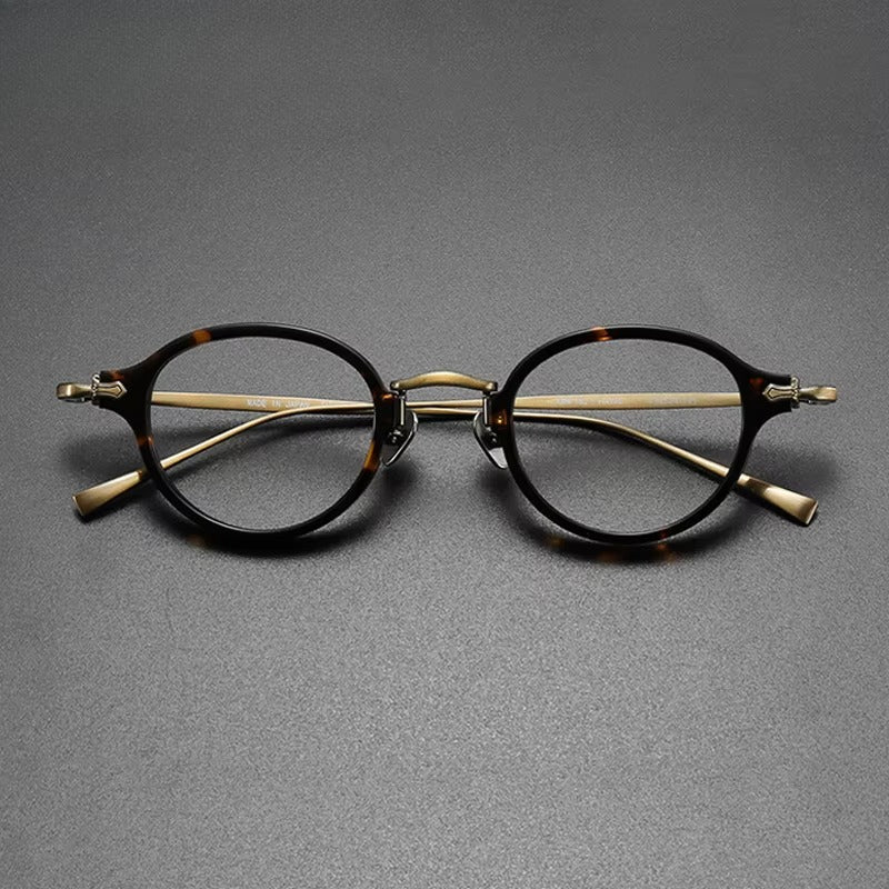 Ultra-Light Acetate and Titanium Retro Round Small Optical Glasses Frame