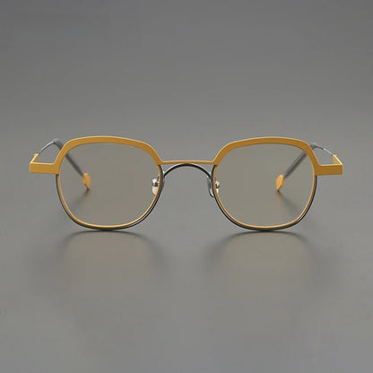 Titanium Mustard Geometric Prescription Eyeglasses | Ultra-Light Optical Frame for Rx Lenses – CINILY UK side view