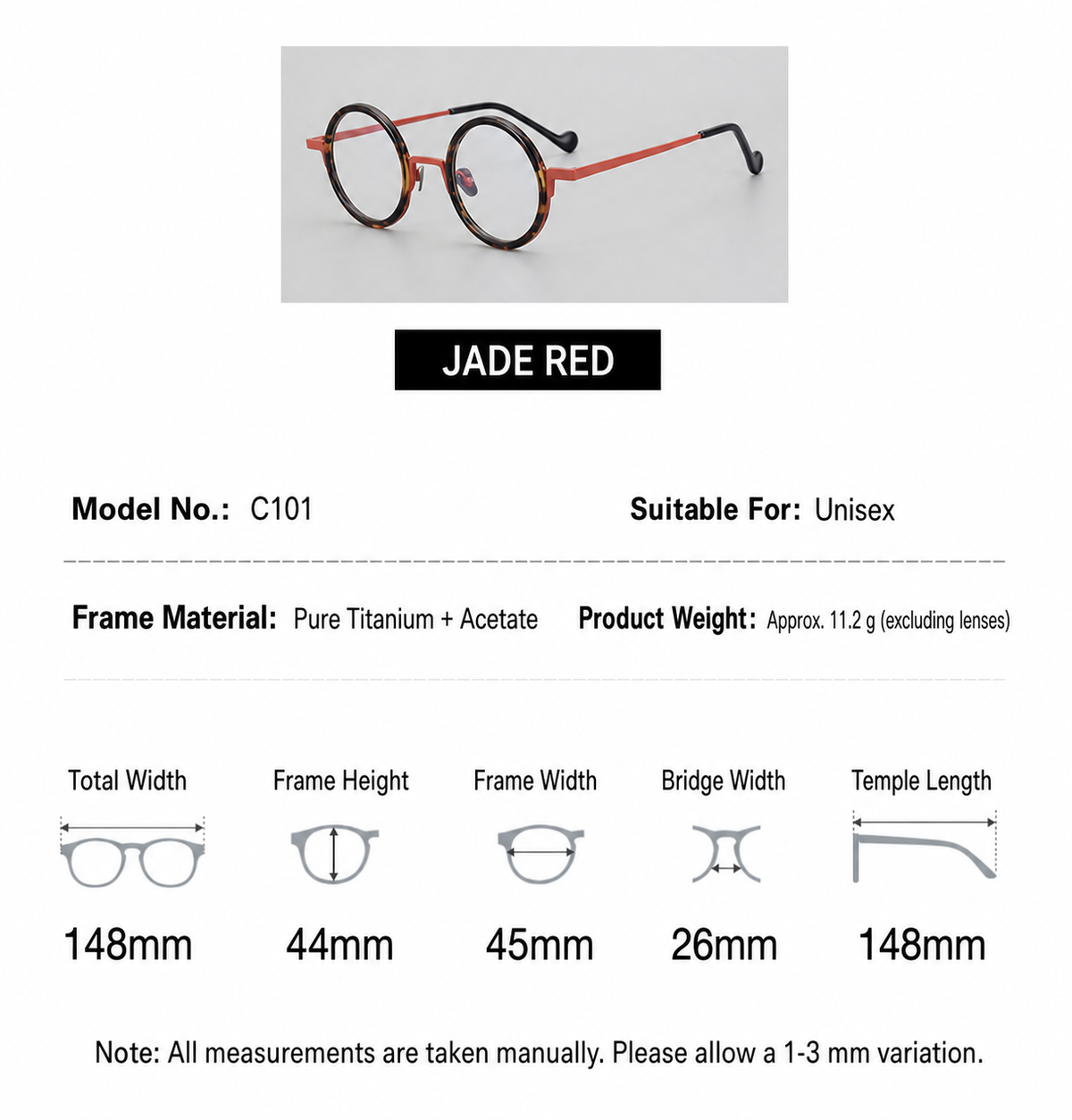 Titanium Amber Round Eyeglasses
